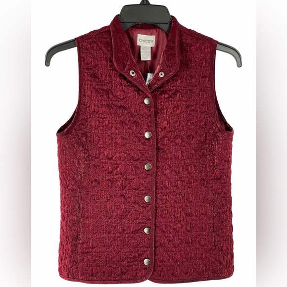 Chico's Quilted Gorgeous Jewel Tone Burgandy Ruby Red Maroon Vest Size XS / 0=4 - Picture 1 of 14